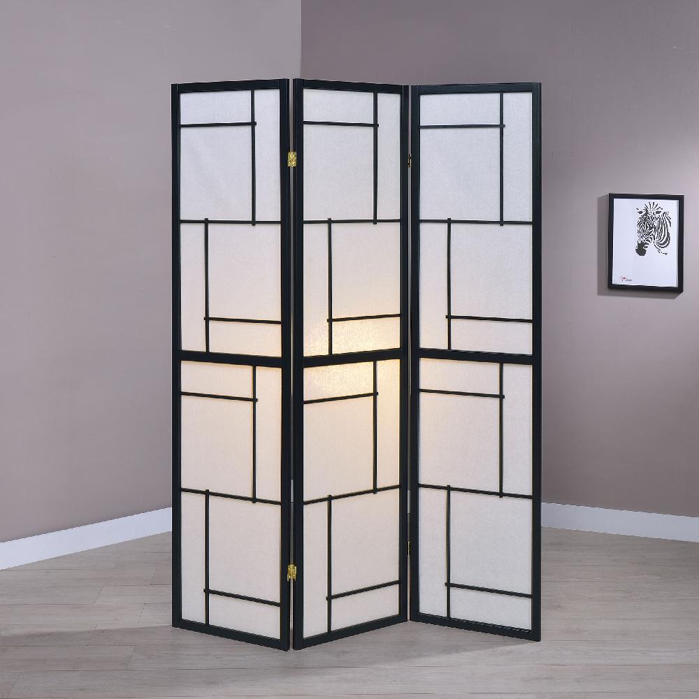 Coaster Damis 3-Panel Room Divider Folding Shoji Screen Black