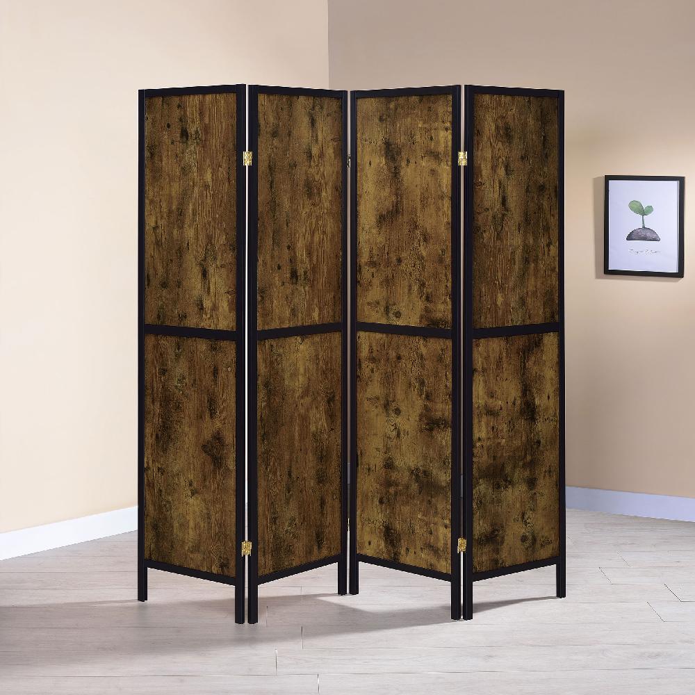 Coaster Deepika 4-Panel Room Divider Folding Screen Rustic Nutmeg
