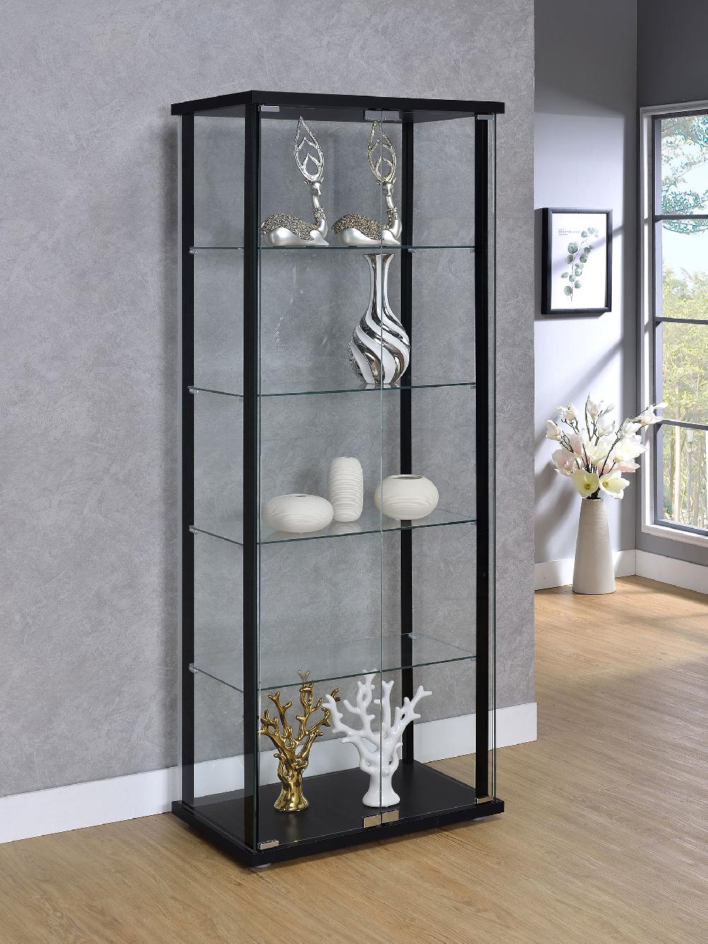 Coaster Delphinium 5-shelf Clear Glass Curio Display Cabinet Black