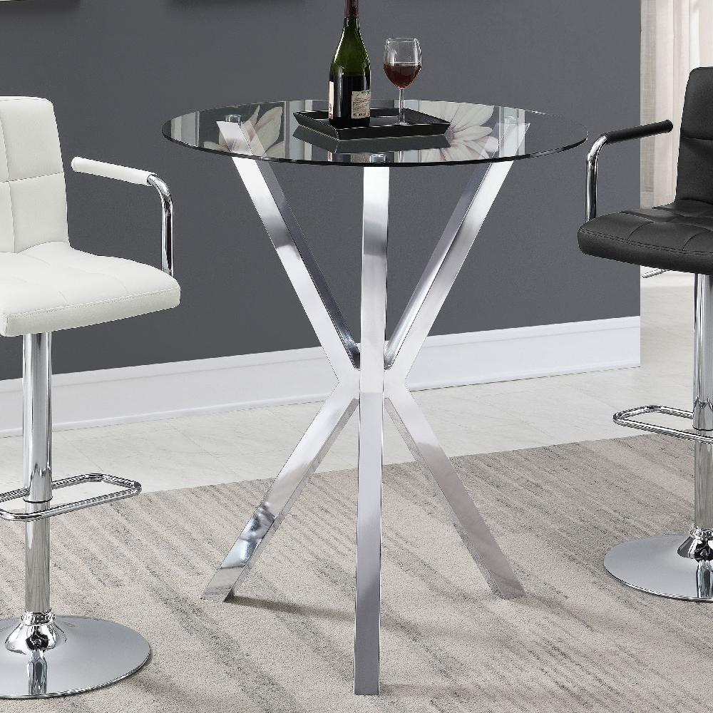 Coaster Denali Round 35-inch Glass Top Bistro Bar Table Chrome