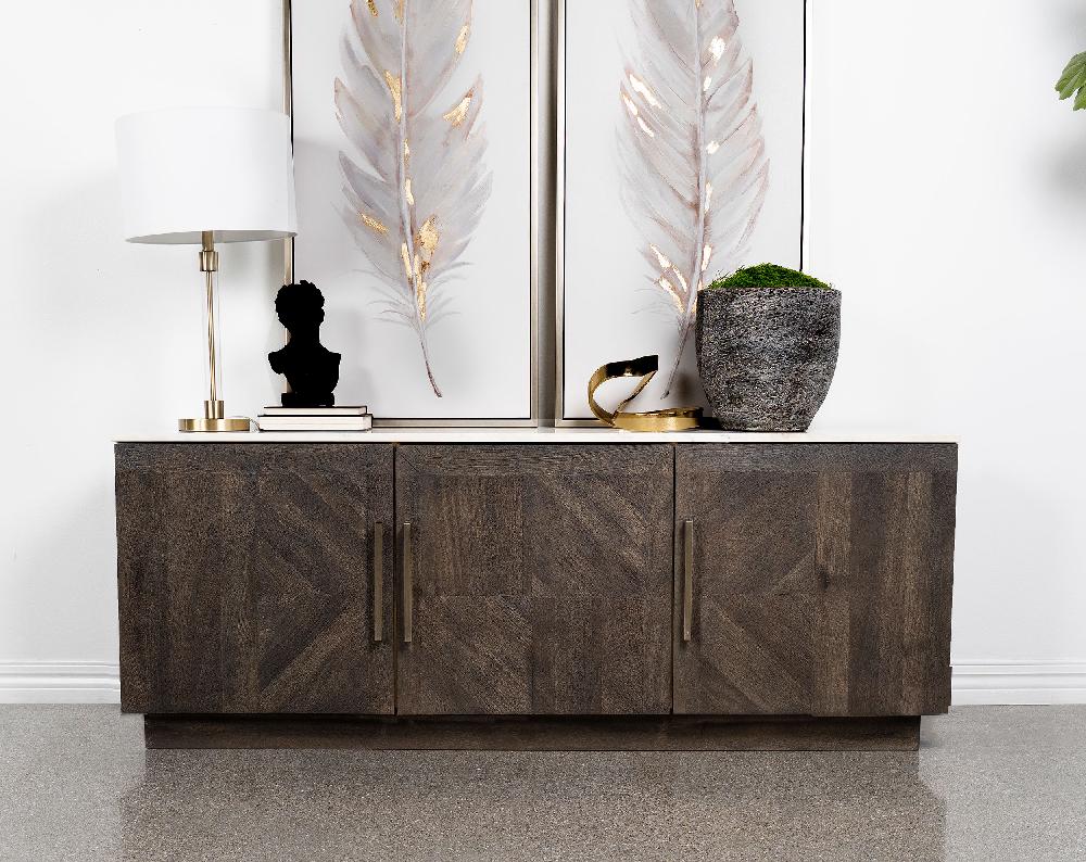 Coaster Dennis 3-door Marble Top Sideboard Buffet Tobacco Grey
