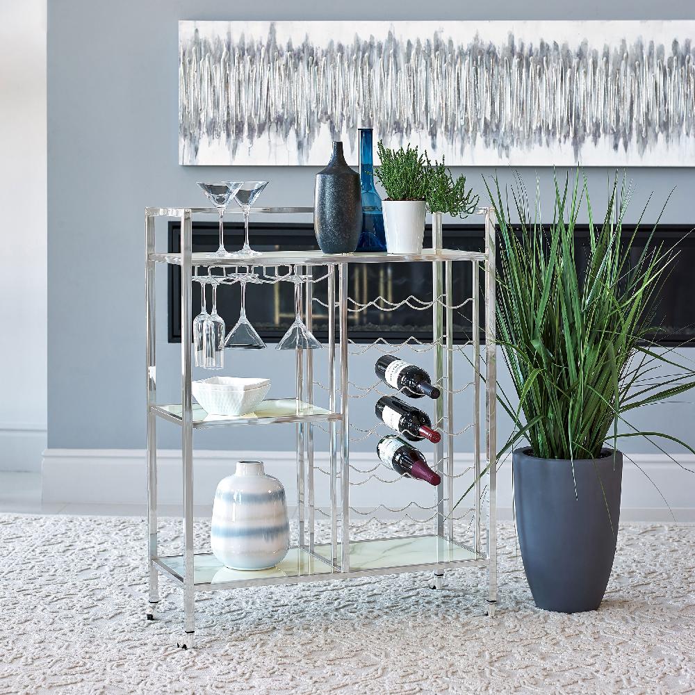 Coaster Derion 3-tier Rectangular Glass Shelf Metal Bar Cart Chrome