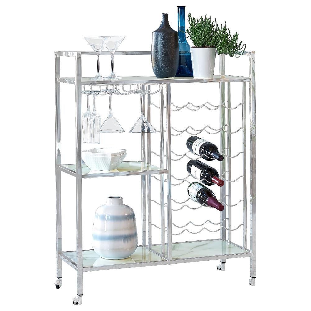 coaster Derion 3-tier Rectangular Glass Shelf Metal Bar Cart Chrome