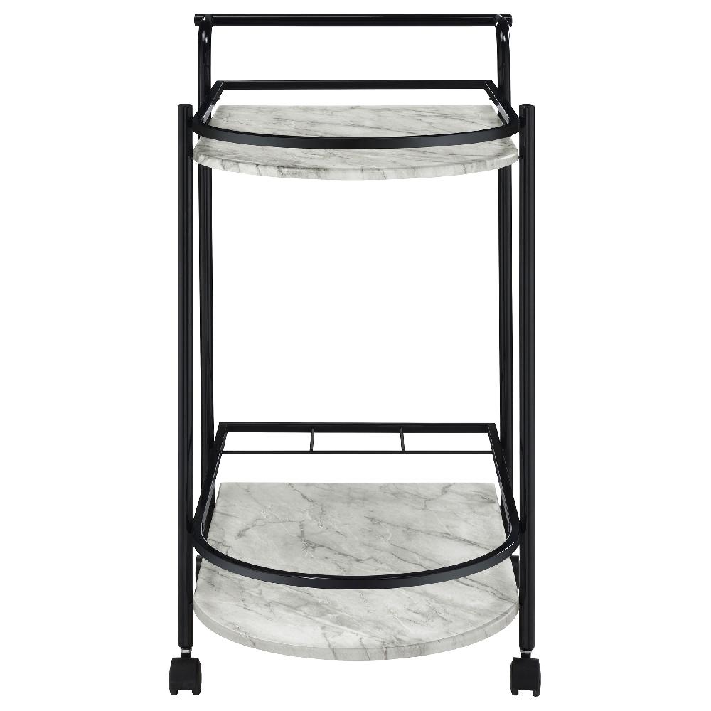 Coaster Desiree 2-tier Faux Marble Shelf Metal Bar Cart Black
