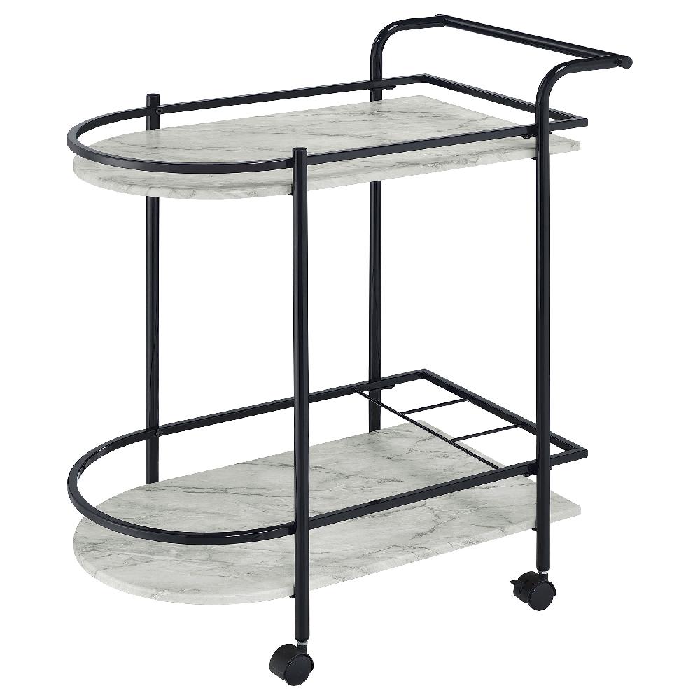 Coaster Desiree 2-tier Faux Marble Shelf Metal Bar Cart Black