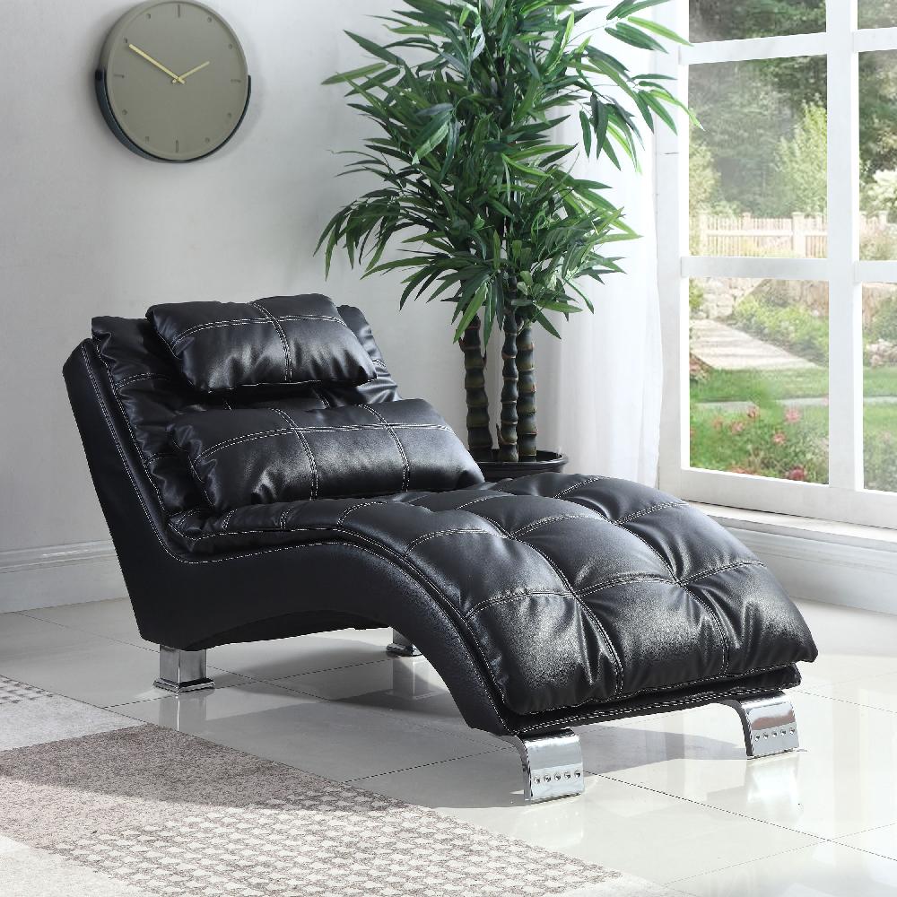 Coaster Dilleston Faux Leather Upholstered Tufted Chaise Black
