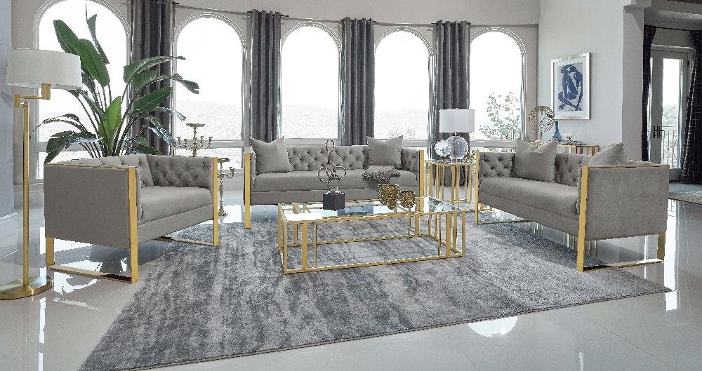 coaster Eastbrook 3-piece Velvet Upholstered Tufted Sofa Set Grey