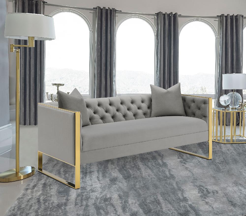 Coaster Eastbrook Velvet Upholstered Tufted Sofa Grey