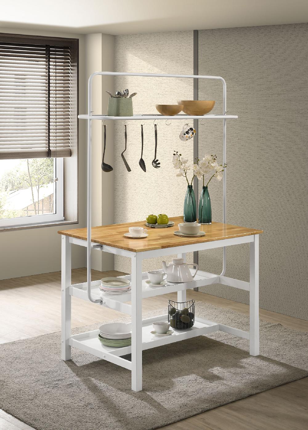 Coaster Edgeworth Kitchen Island Counter Table With Pot Rack White