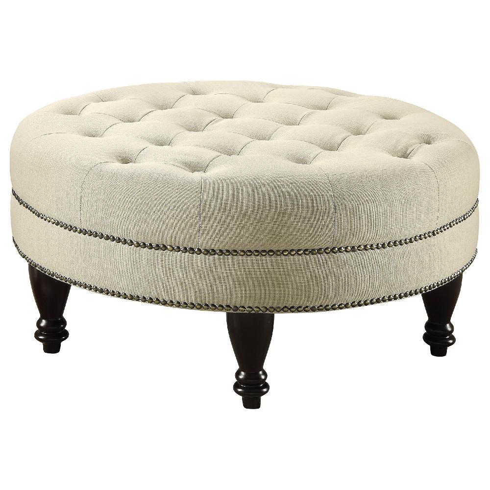 coaster Elchin Round Upholstered Tufted Ottoman Oatmeal