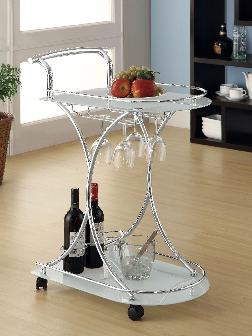 Coaster Elfman 2-tier Glass Shelf Metal Bar Cart White And Chrome