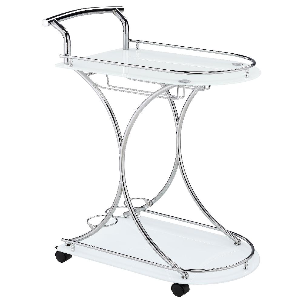 coaster Elfman 2-tier Glass Shelf Metal Bar Cart White and Chrome