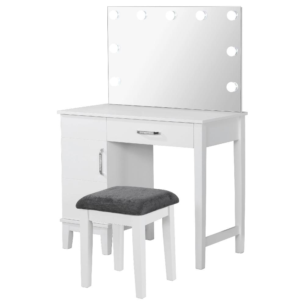 coaster Elijah Vanity Set with Lighting & Stool White and Dark Grey