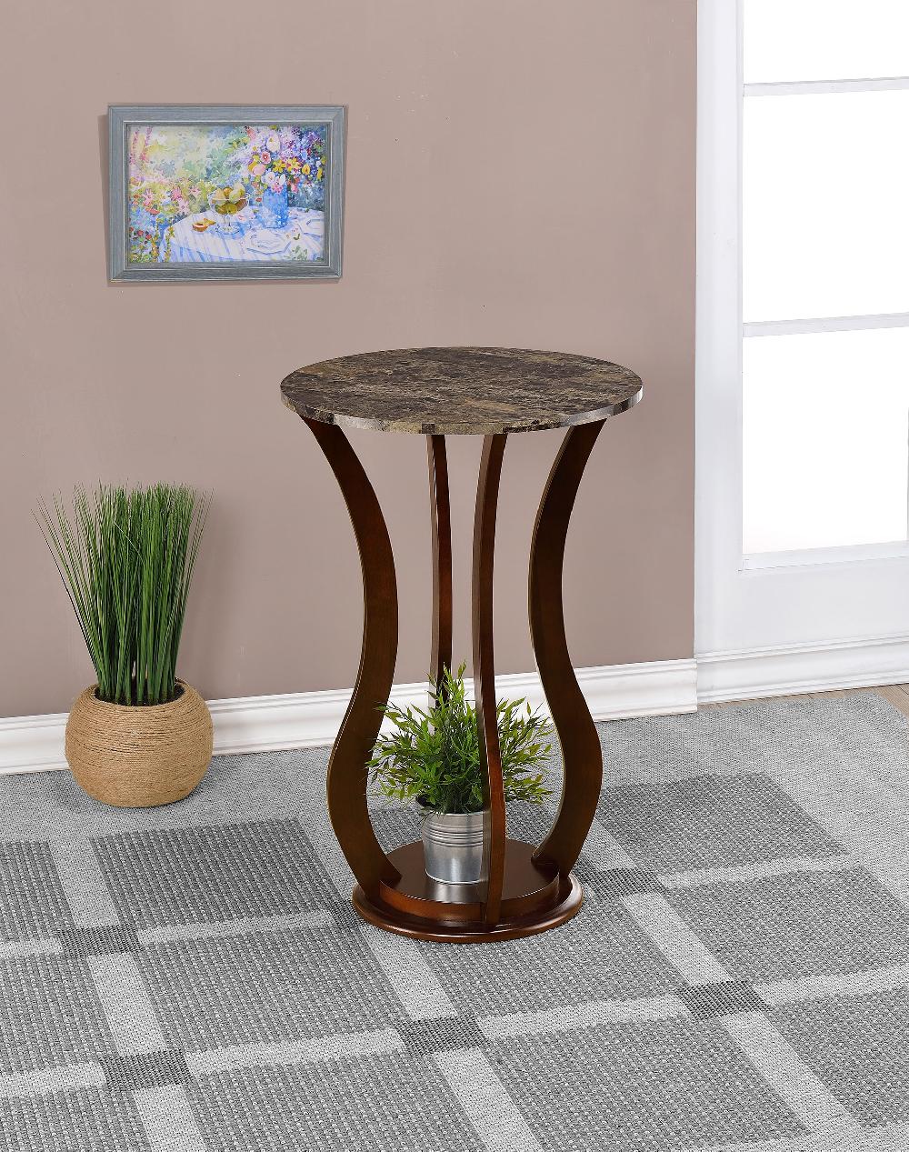 Coaster Elton Round Faux Marble Top Plant Stand Brown