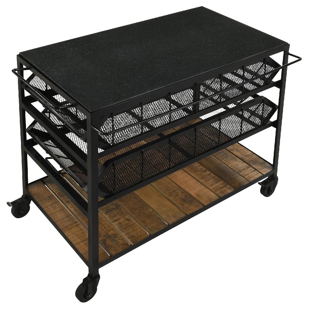 Coaster Evander Marble Top Kitchen Cart With Removable Shelves Black