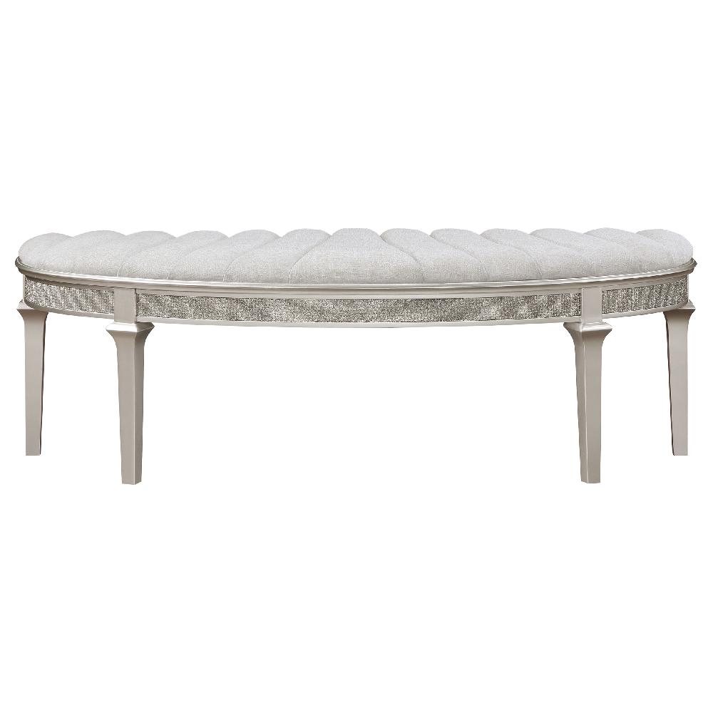 Coaster Evangeline Curved Fabric Upholstered Bench Silver Oak