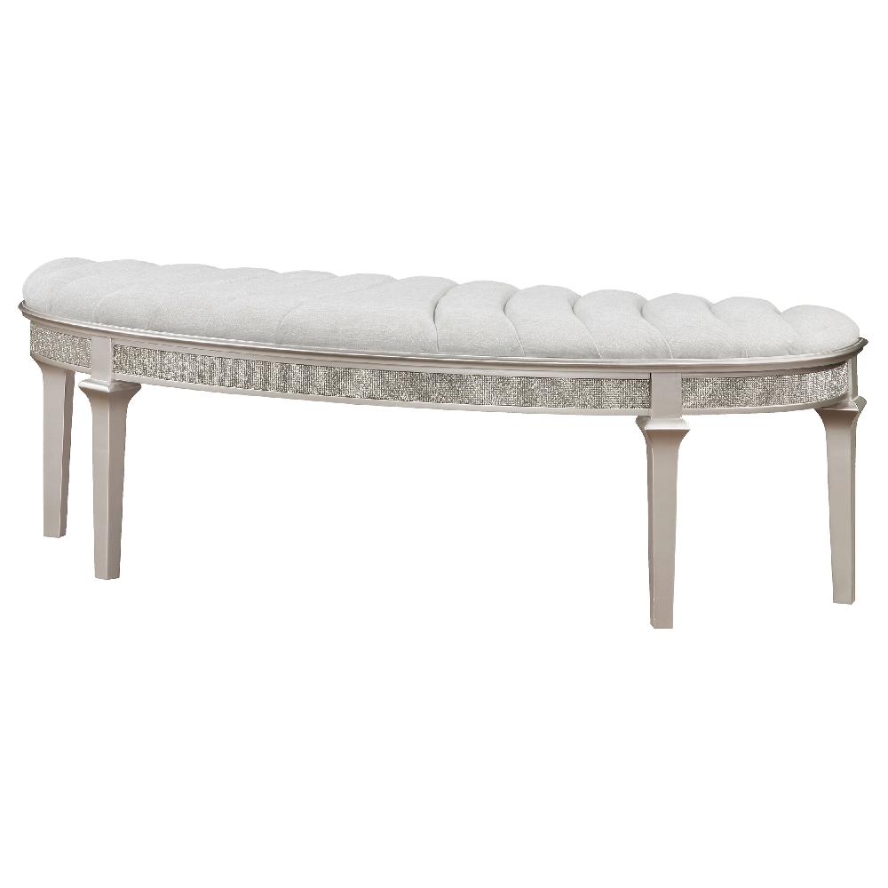 Coaster Evangeline Curved Fabric Upholstered Bench Silver Oak