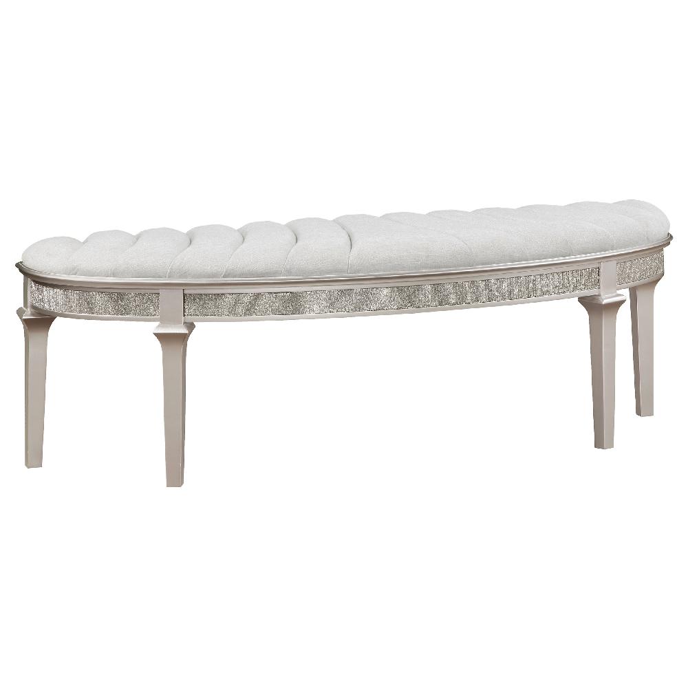 coaster Evangeline Curved Fabric Upholstered Bench Silver Oak