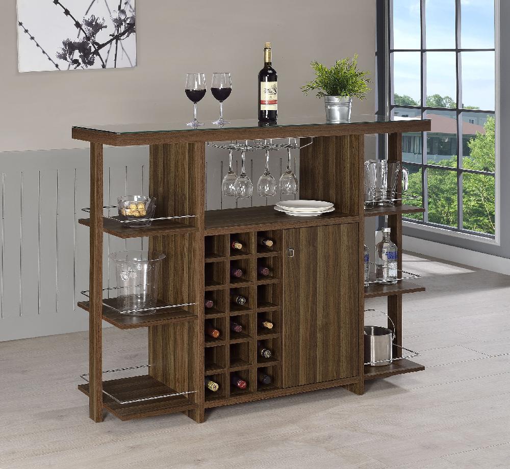 Coaster Evelio 6-shelf Glass Top Home Bar Wine Cabinet Walnut