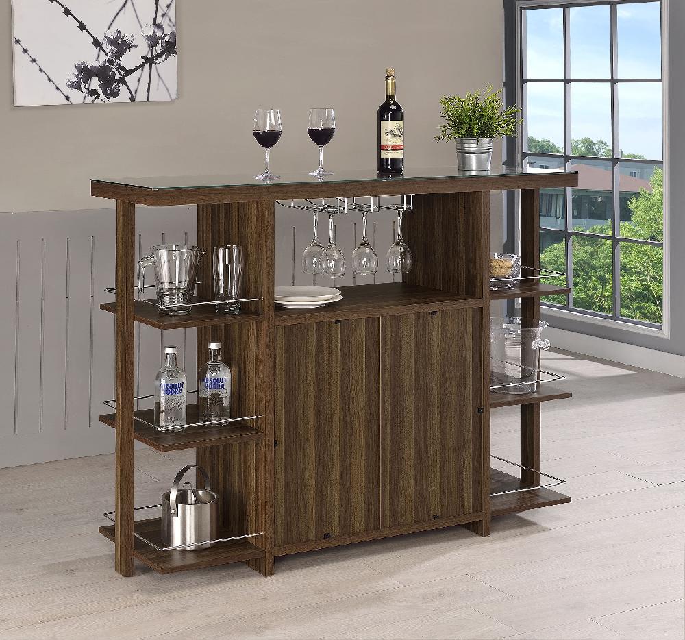 Coaster Evelio 6-shelf Glass Top Home Bar Wine Cabinet Walnut