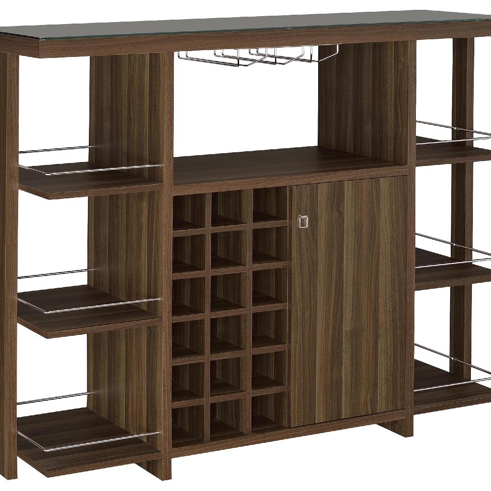 coaster Evelio 6-shelf Glass Top Home Bar Wine Cabinet Walnut