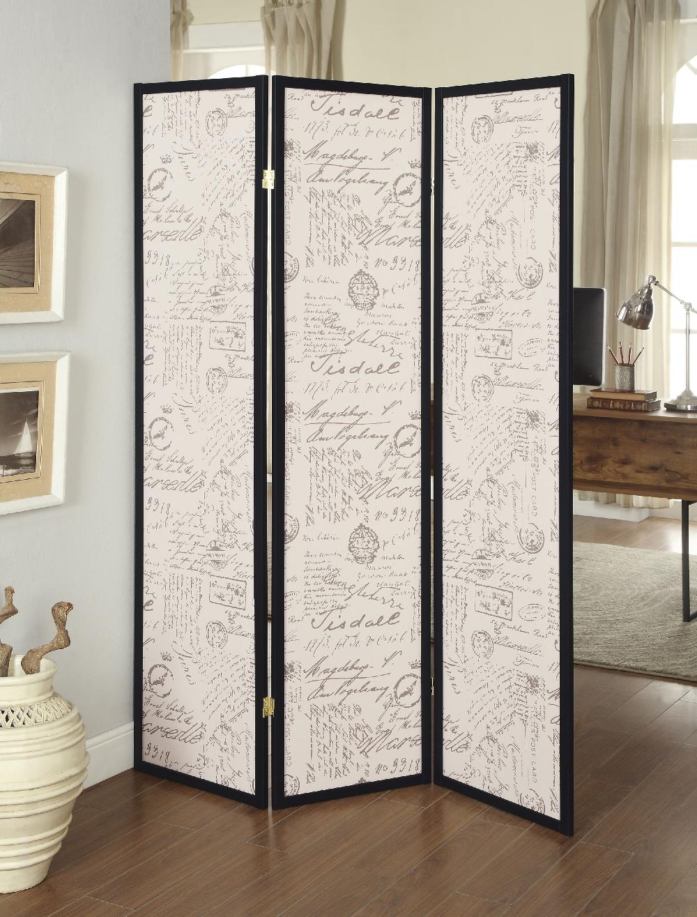 Coaster Felice 3-Panel Room Divider Folding Screen French Script
