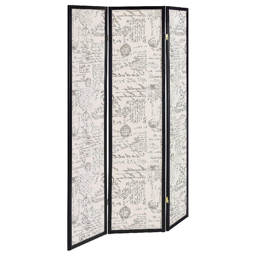 coaster Felice 3-Panel Room Divider Folding Screen French Script