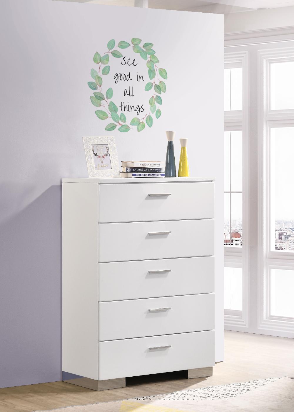 Coaster Felicity 5-drawer Bedroom Chest White High Gloss
