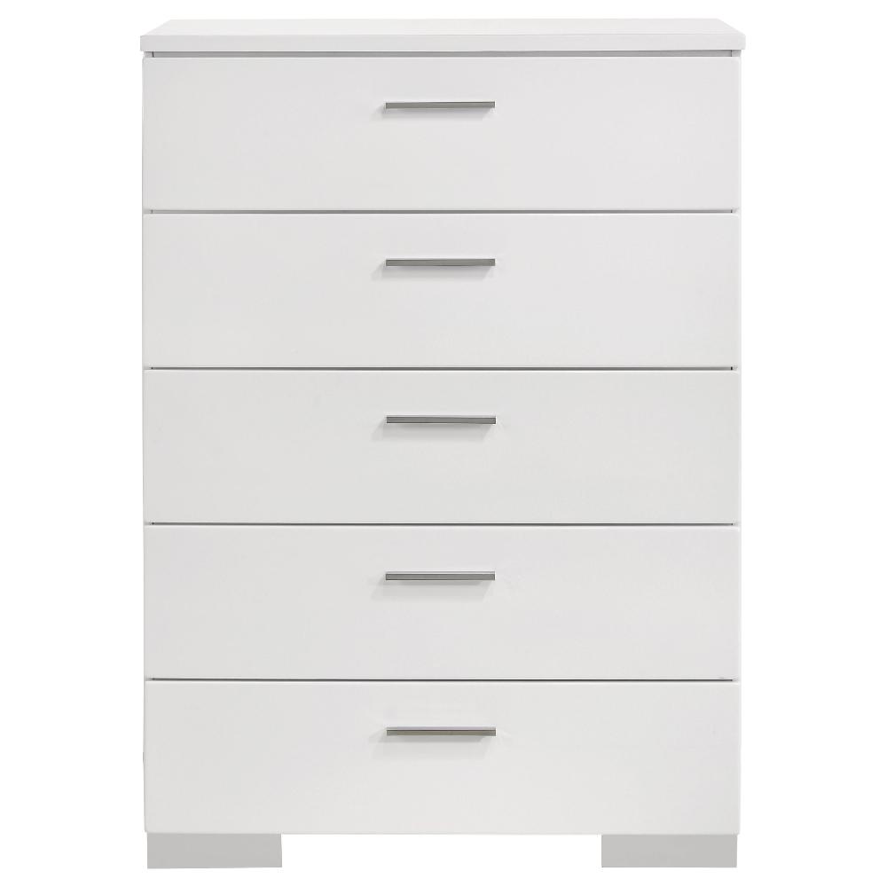 Coaster Felicity 5-drawer Bedroom Chest White High Gloss