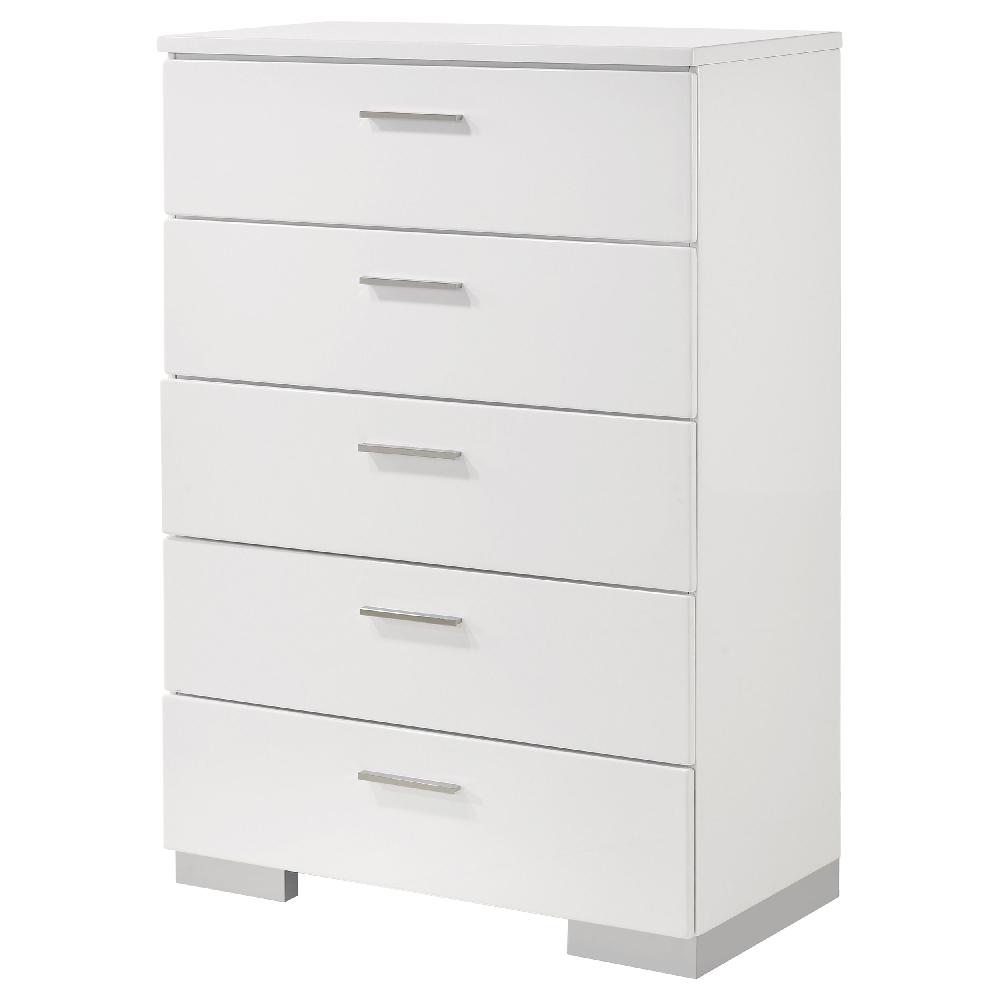 Coaster Felicity 5-drawer Bedroom Chest White High Gloss