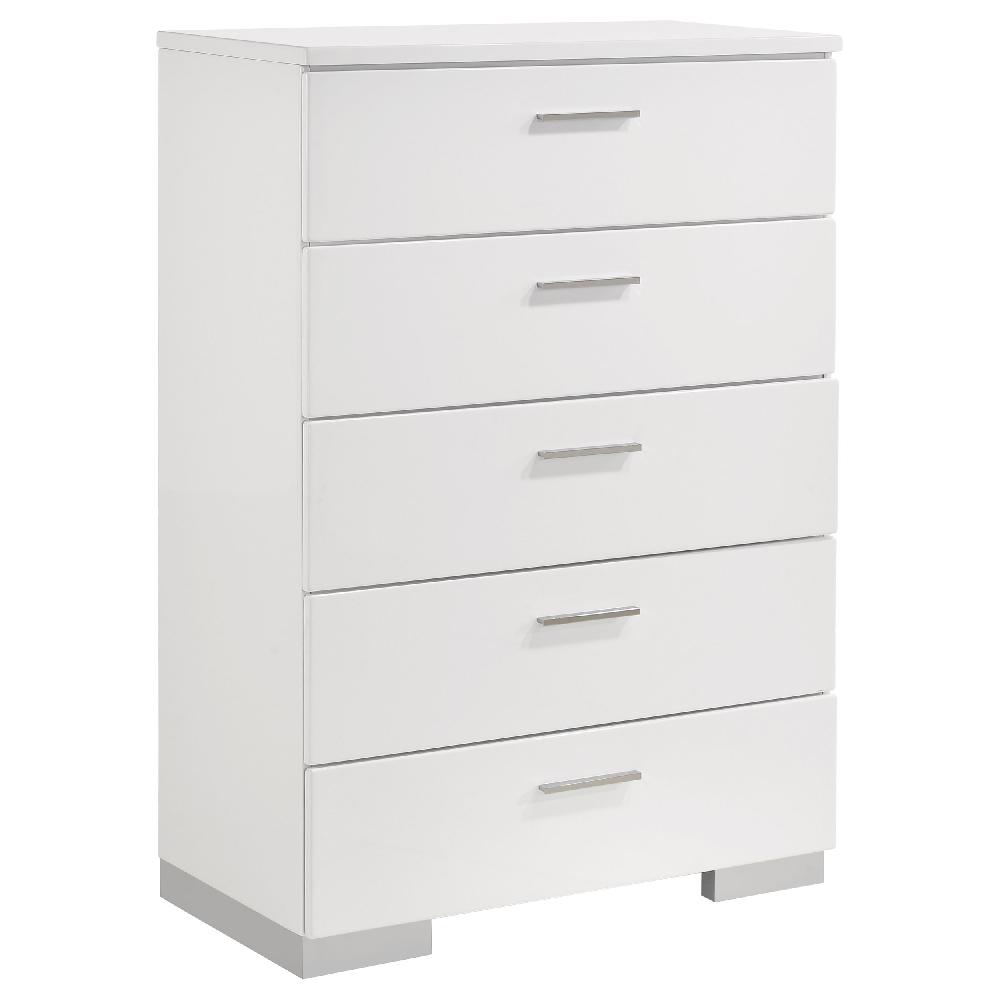 coaster Felicity 5-drawer Bedroom Chest White High Gloss