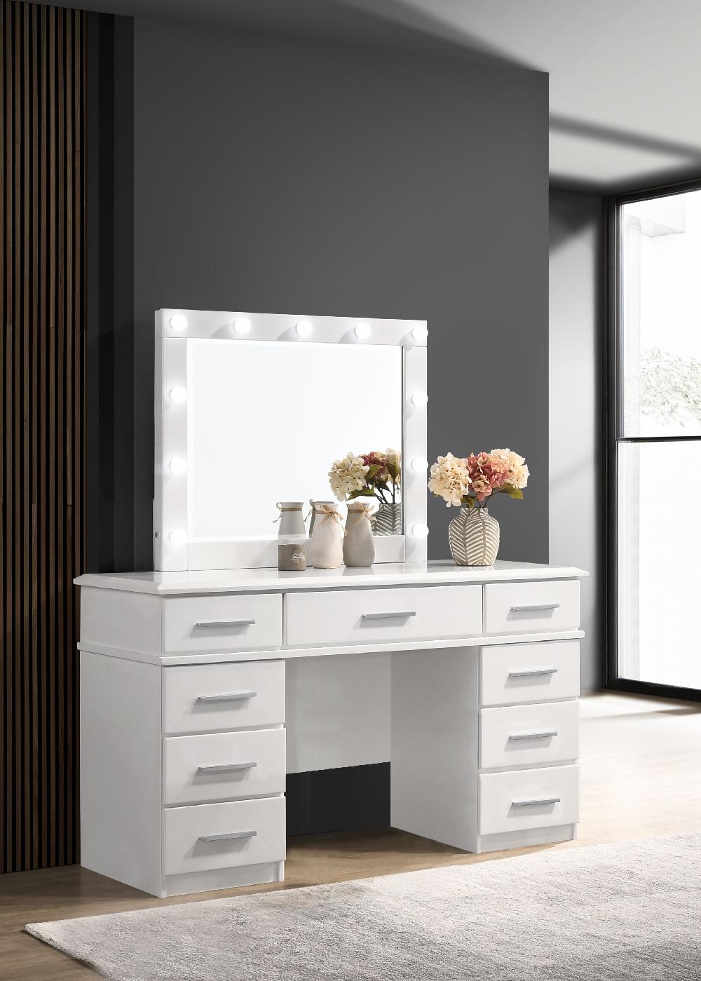 Coaster Felicity 9-drawer Vanity Table Lighted Mirror Glossy White