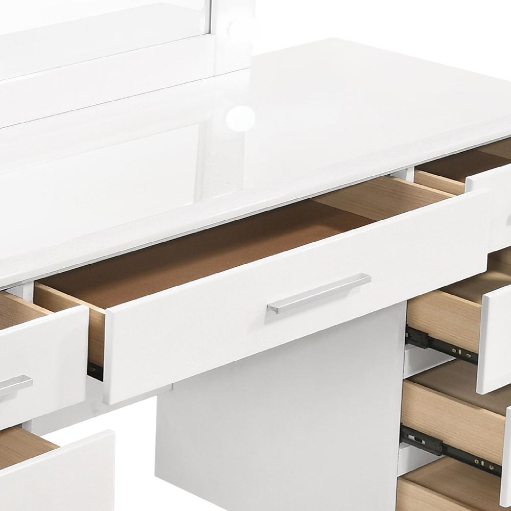 Coaster Felicity 9-drawer Vanity Table Lighted Mirror Glossy White