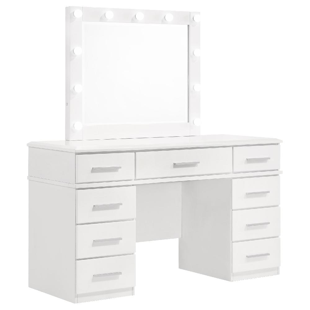 coaster Felicity 9-drawer Vanity Table Lighted Mirror Glossy White