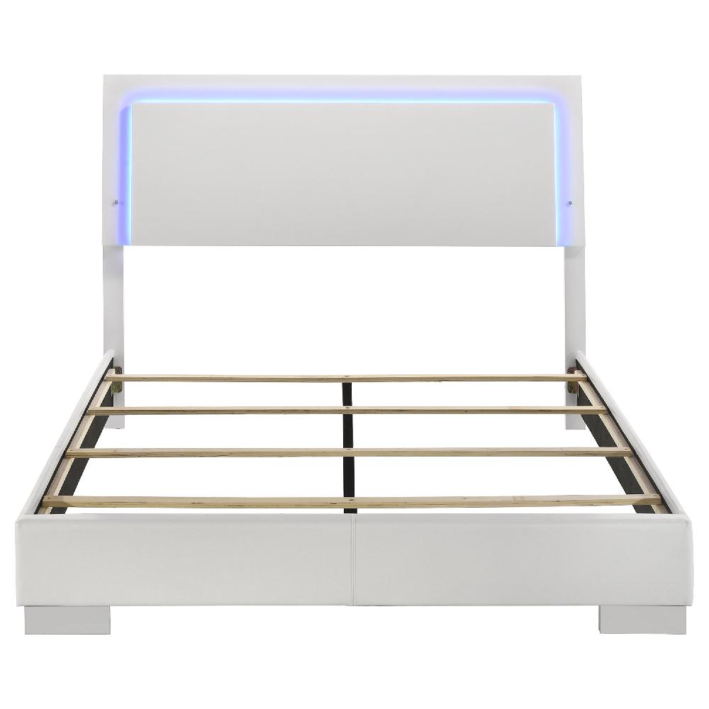 Coaster Felicity Wood Queen LED Panel Bed White High Gloss