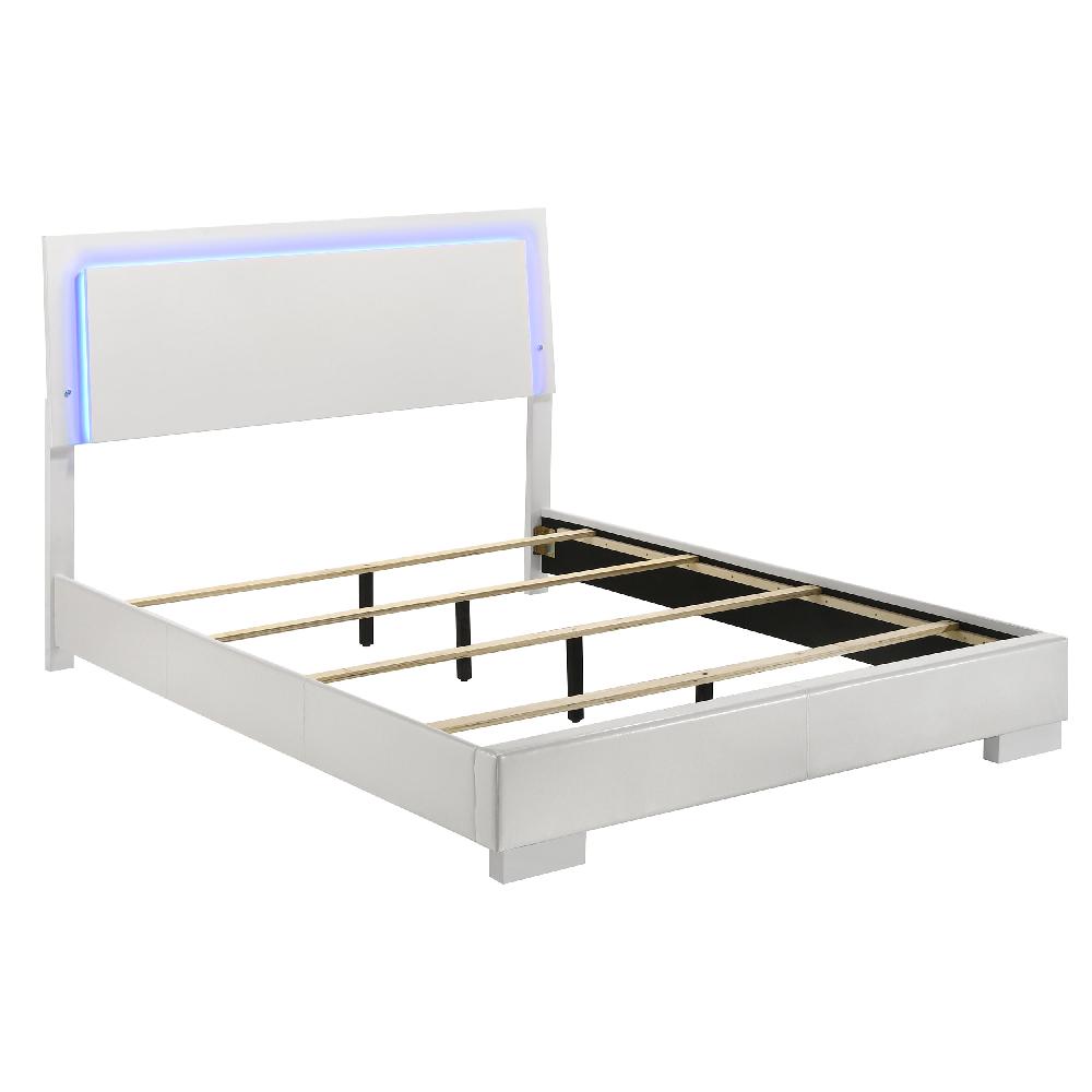 coaster Felicity Wood Queen LED Panel Bed White High Gloss