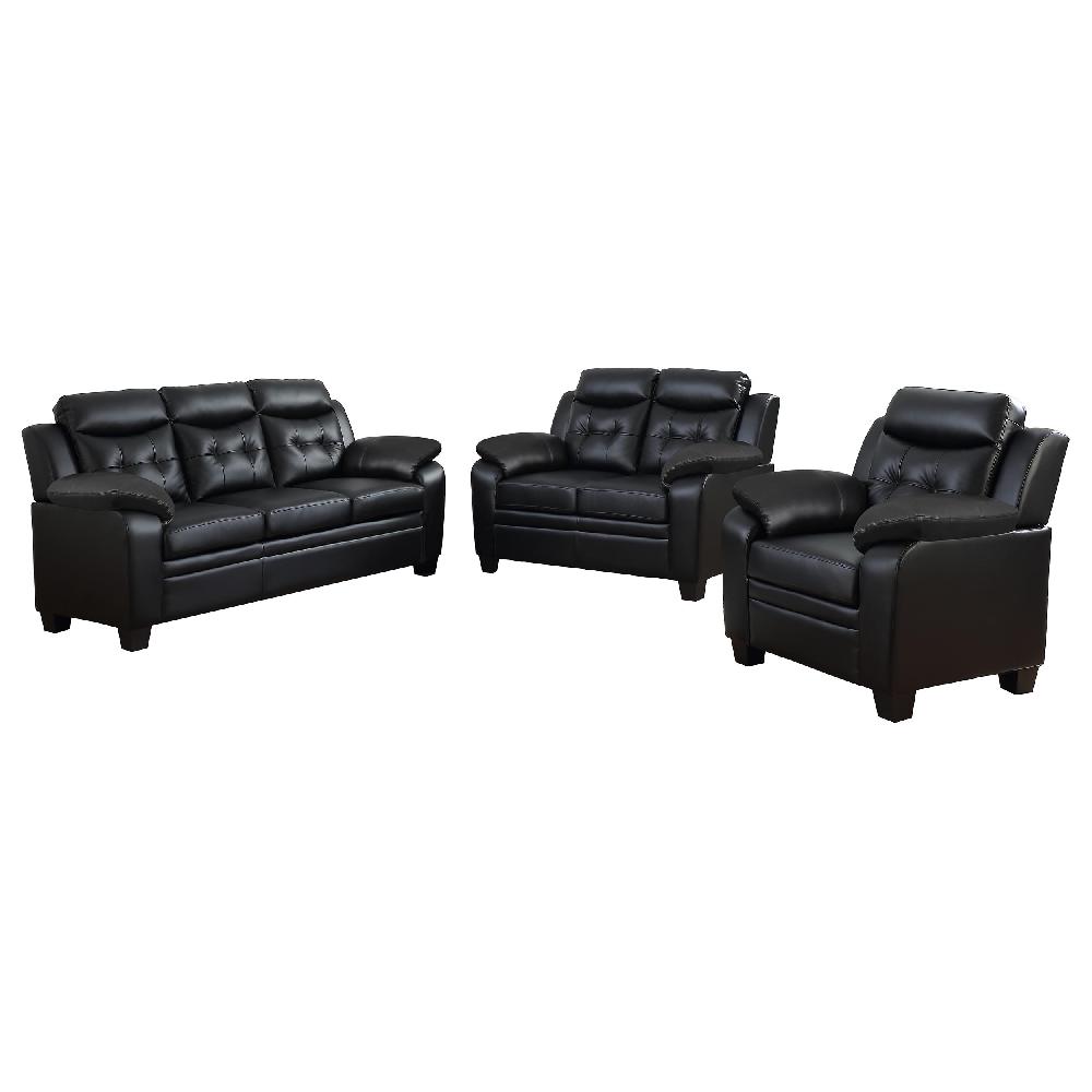 Coaster Finley 3-piece Upholstered Padded Arm Tufted Sofa Set Black