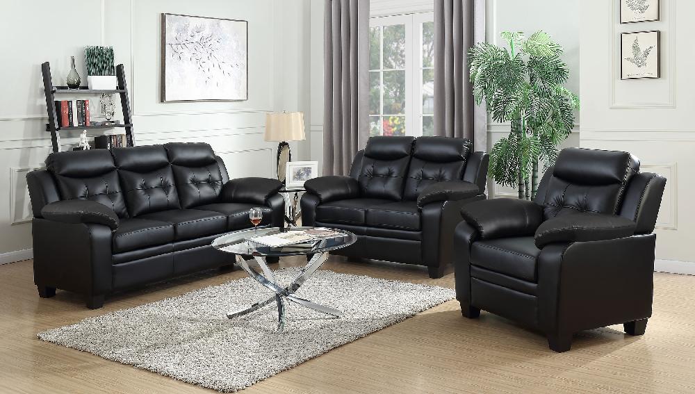 coaster Finley 3-piece Upholstered Padded Arm Tufted Sofa Set Black