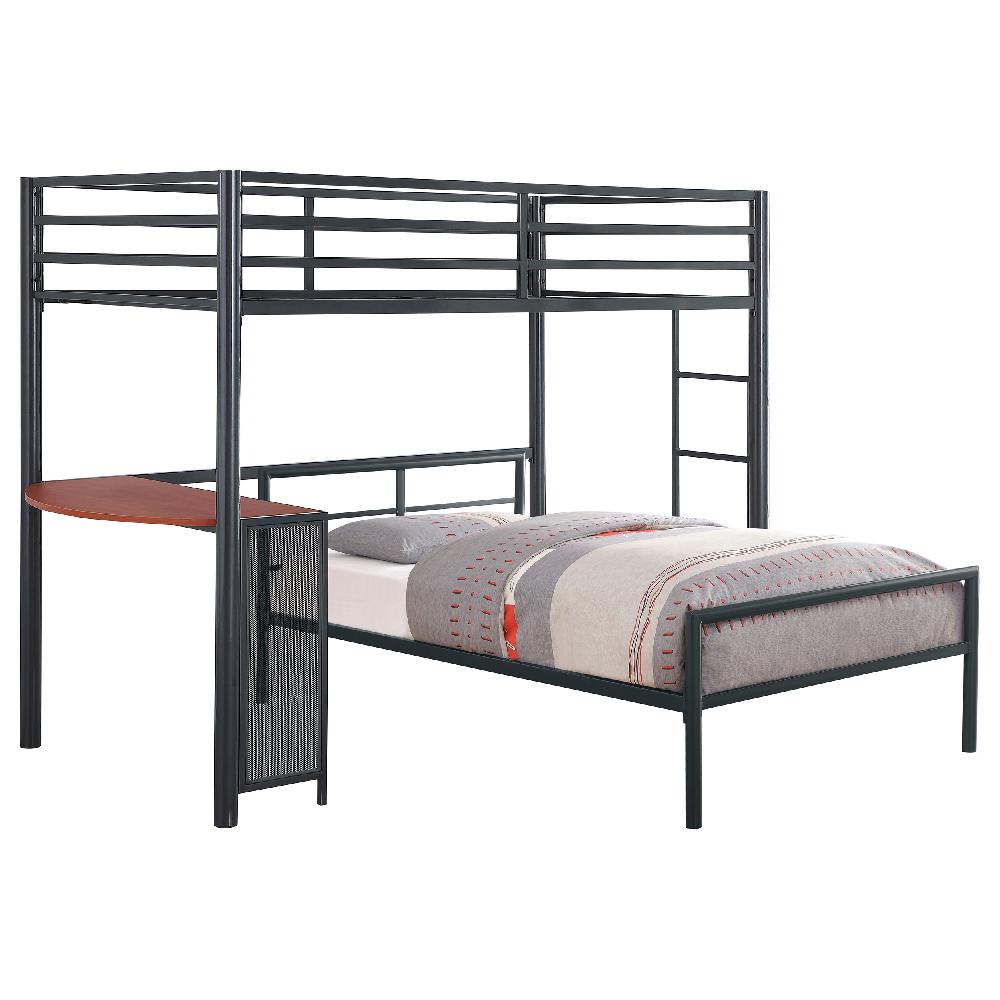 coaster Fisher Twin Over Twin Workstation Loft Bed Set Gunmetal