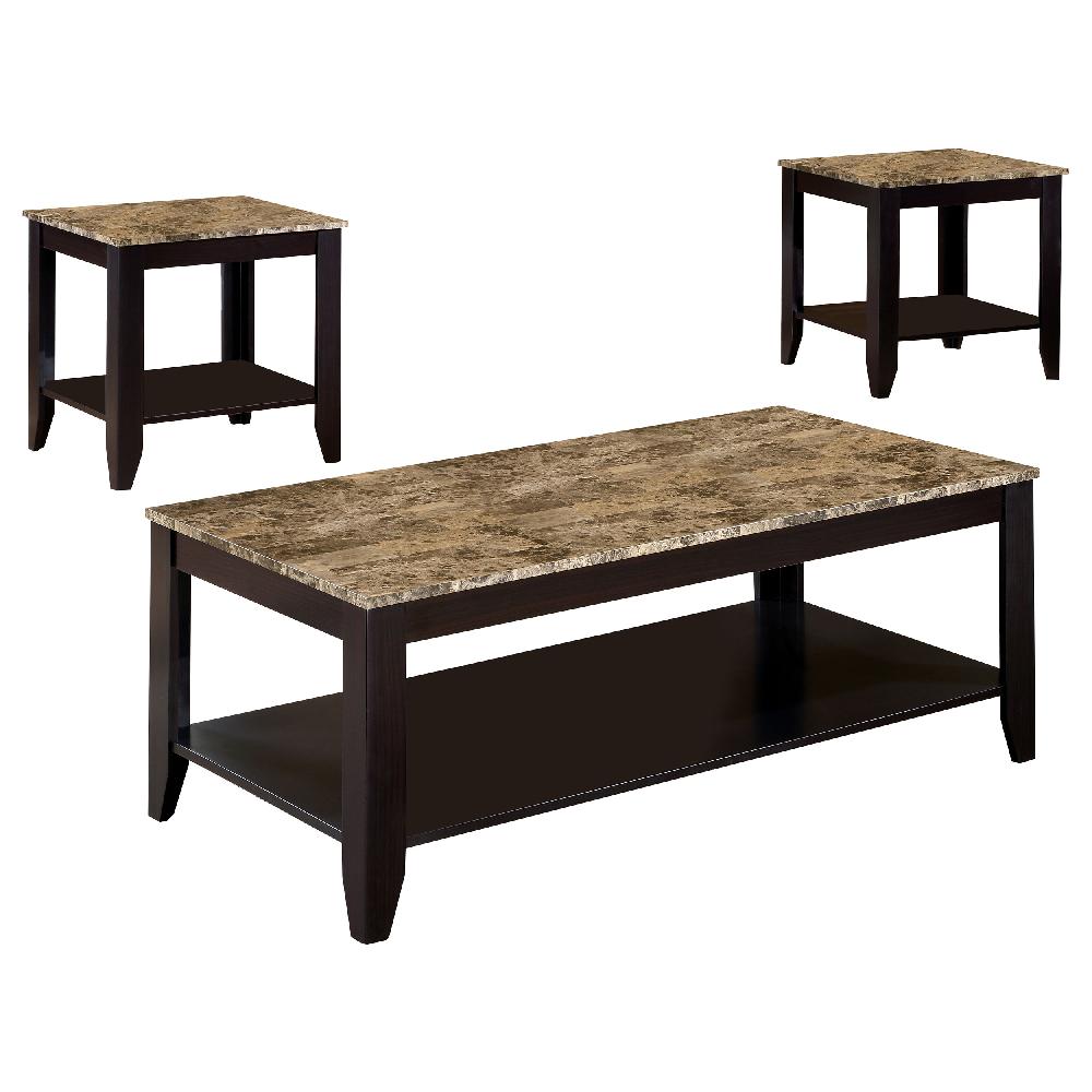 Coaster Flores 3-piece Faux Marble Top Coffee Table Set Cappuccino