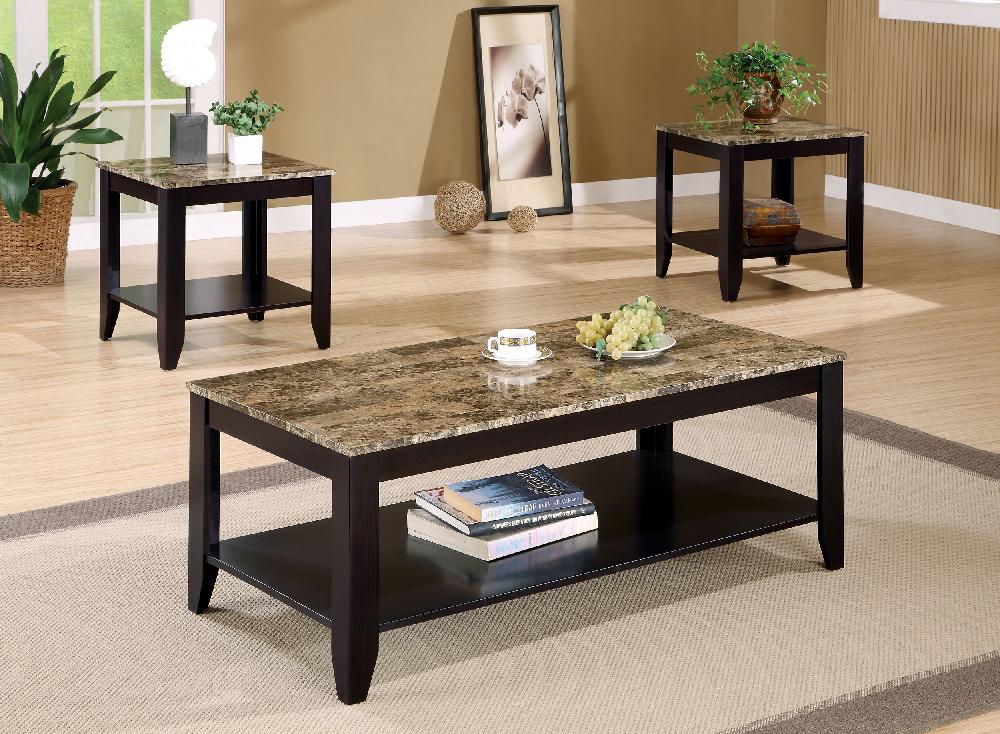 coaster Flores 3-piece Faux Marble Top Coffee Table Set Cappuccino