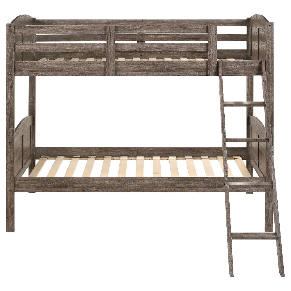 Coaster Flynn Wood Twin Over Twin Bunk Bed Weathered Brown