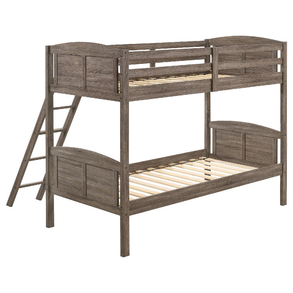 Coaster Flynn Wood Twin Over Twin Bunk Bed Weathered Brown