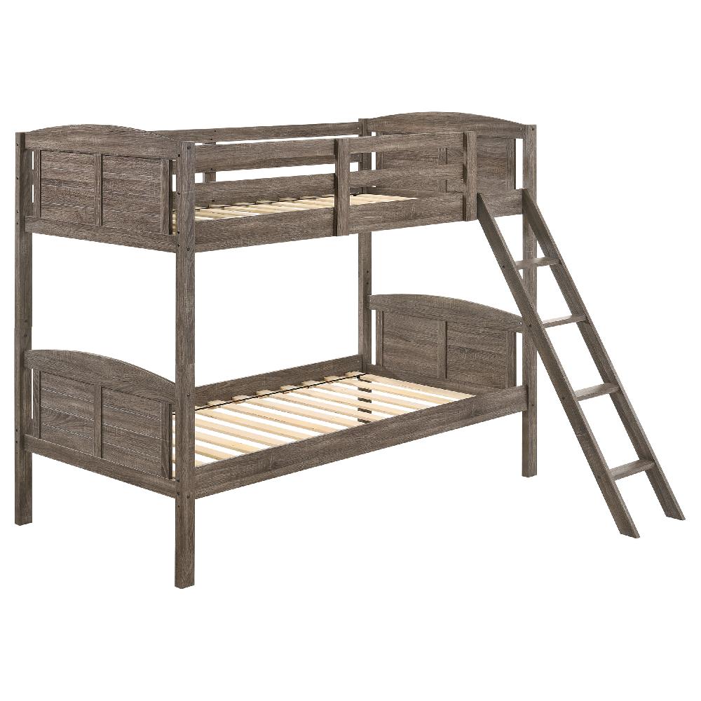 coaster Flynn Wood Twin Over Twin Bunk Bed Weathered Brown