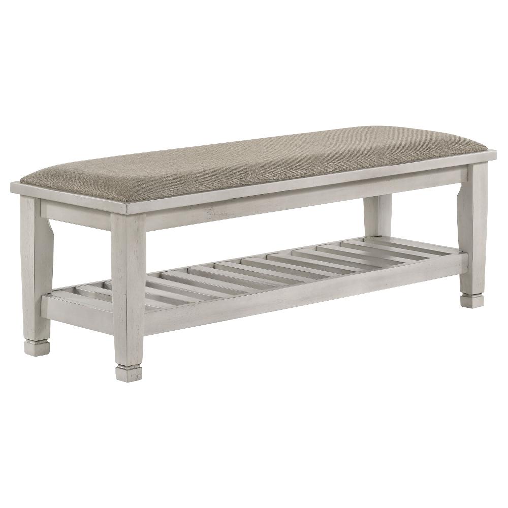 coaster Franco Fabric Upholstered Bench with Shelf Distressed White