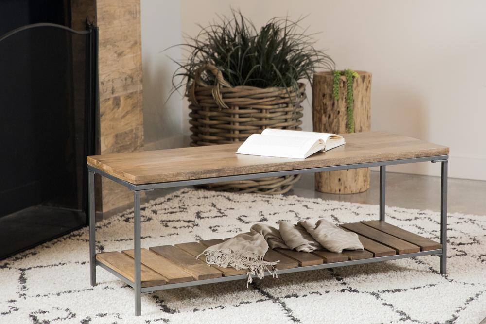 Coaster Gerbera Wood Accent Bench With Shelf Natural And Gunmetal