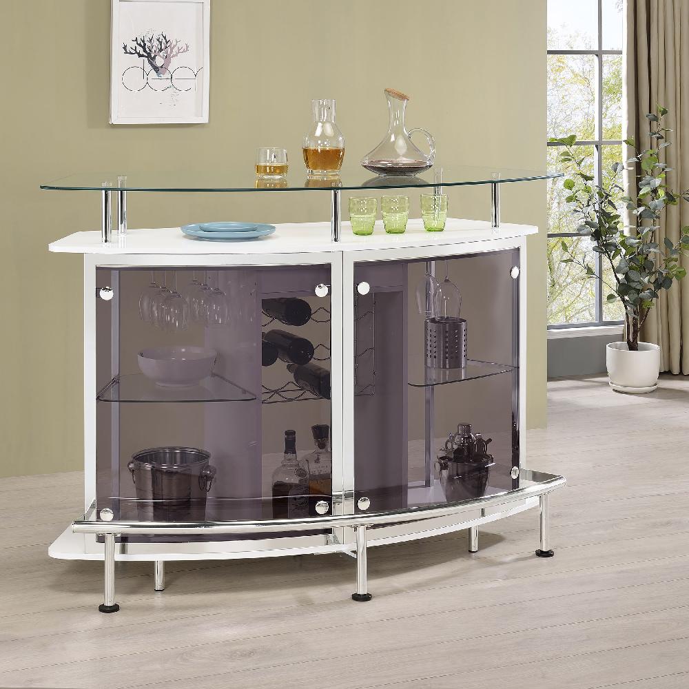 Coaster Gideon Curved Glass Top Home Bar Cabinet White High Gloss
