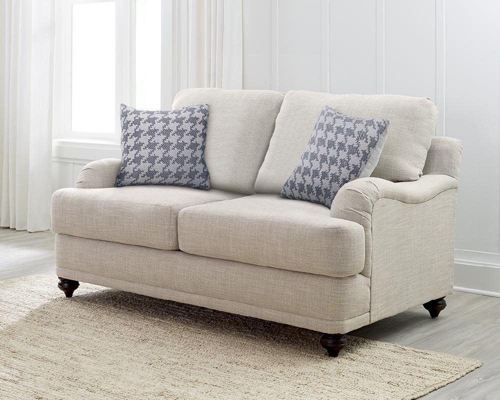Coaster Glenn Upholstered English Arm Loveseat Light Grey And Blue