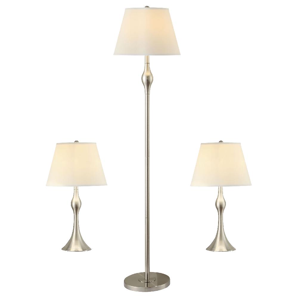coaster Griffin 3-piece Floor and Table Lamp Set Brushed Nickel