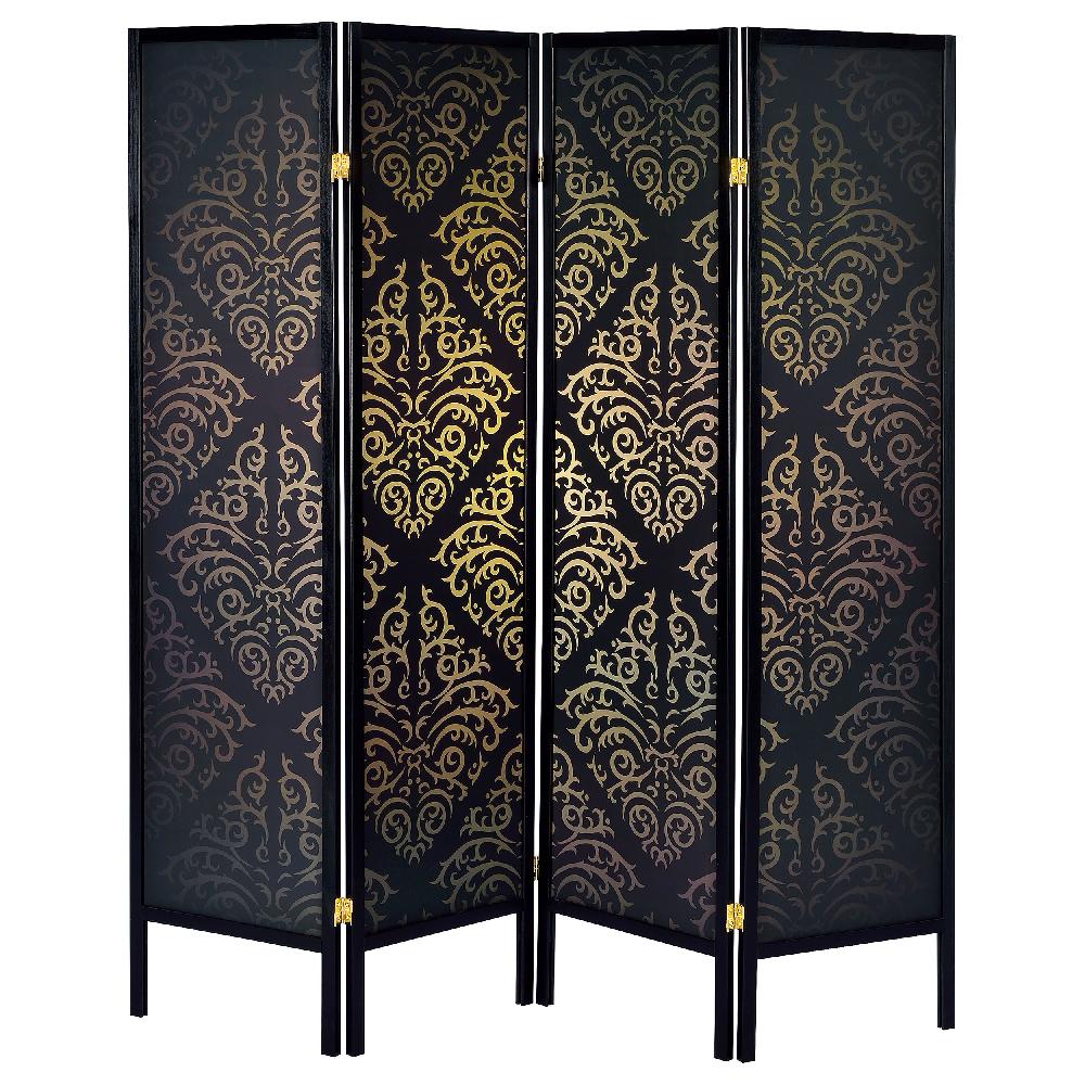 Coaster Haidera 4-Panel Room Divider Folding Screen Black Damask